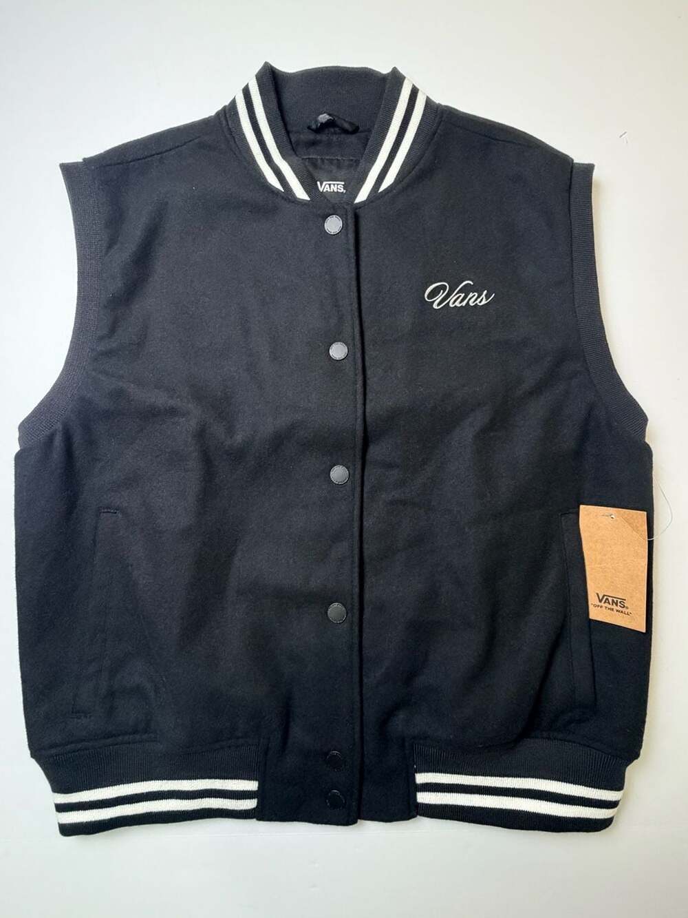 VANS Women’s Piper Stadium V Black Vest Size Small NWT Full Zip VN000HJQBLK